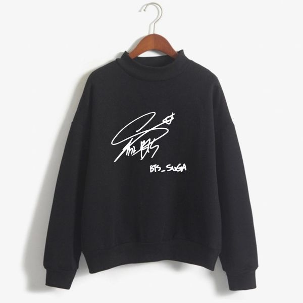 

bts bangtan boys k capless turtleneck sweatshirt jin suga j-hope rm jimin v jungkook signature women fashion pullover, Black