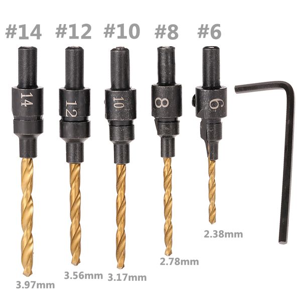 

5pcs hss countersink drill cone bit set quick change hex shank for woodworking screw carpentry reamer chamfer milling