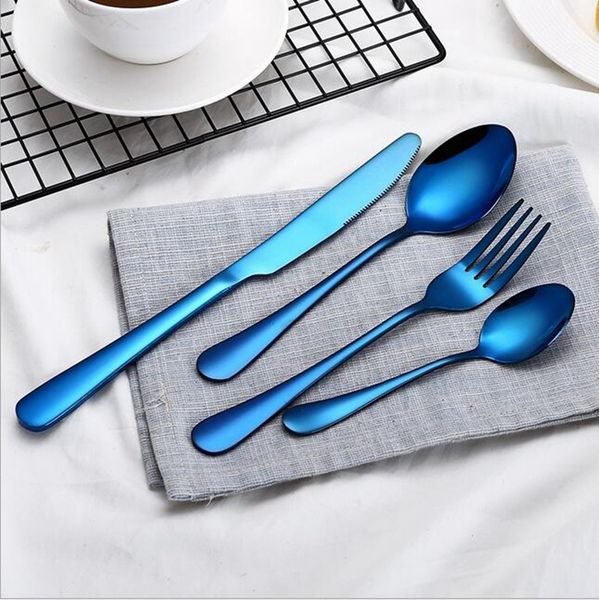 

fashion stainless steel tableware 4 pcs set metal cutlery blue black luxury fork knife teaspoon flatware set for party home wedding