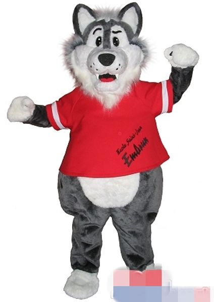 

custom wolf mascot costume white and green stripe shirt +logo, Red;yellow