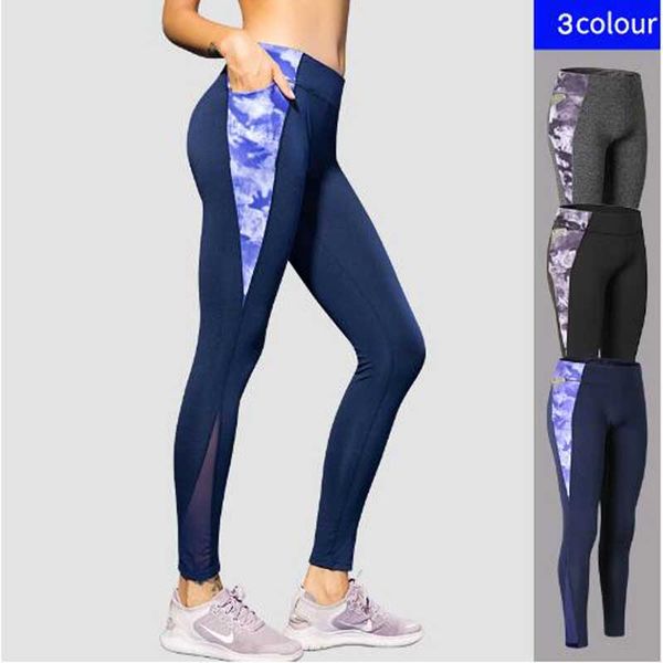 

new mesh printed yoga pants with pocket push up gym woman sportswear yoga leggings running trousers hight elastic pant, White;red