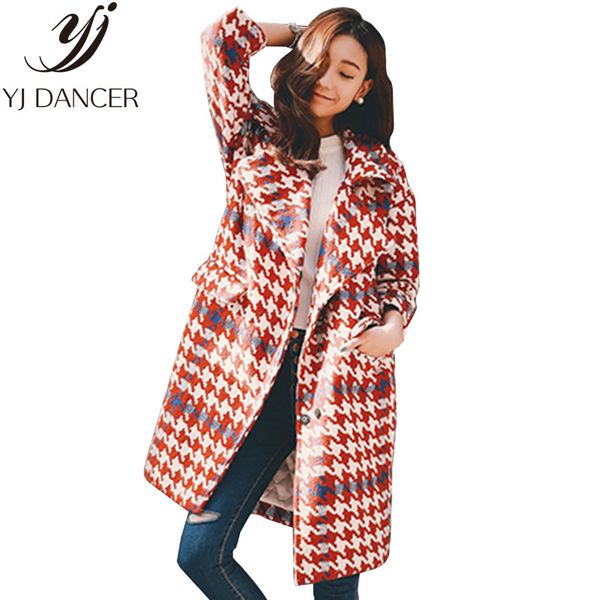 

winter 2018 warm cashmere plaid padded woolen women wool blend coat fashion long trench female outerwear casual ladies jacket, Black