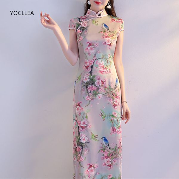 

new girl traditional chinese silk dress women long qipao slim short sleeve cheongsams female evening party dresses vestidos, Red