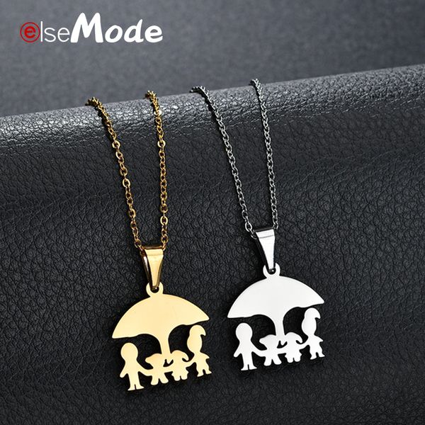 

elsemode cartoon mama dad son daughter family necklace stainless steel love boy girl pendant choker necklaces women men gifts, Silver