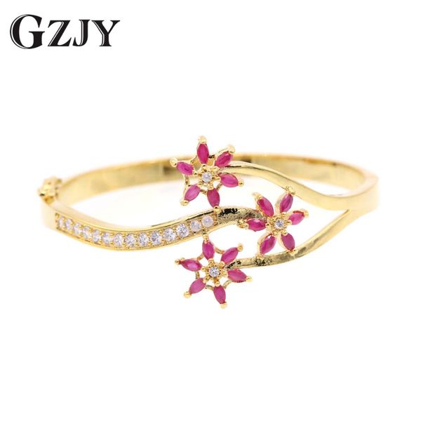 

gzjy fashion charm flower red zircon yellow gold color bracelet bangle for women wedding party jewelry crystal gift pulseiras, Black
