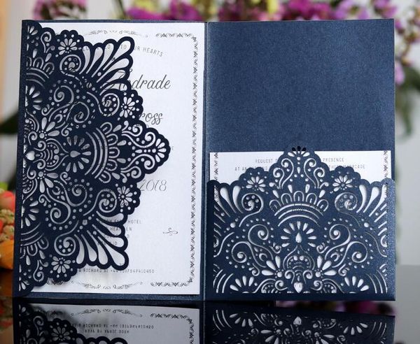 dark navy laser cut invitations cards with rsvp cards white pearl paper invite card stock for birthday party supply make your own invitations marriage make your own invitation cards