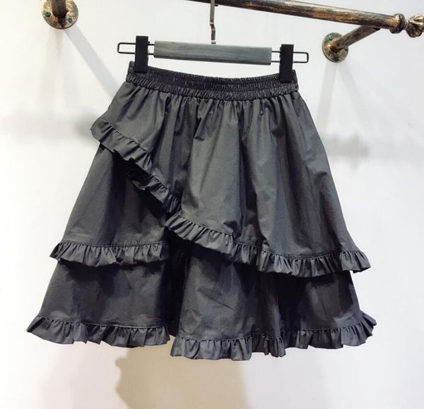

2018 summer new retro fashion skirt female high waist a-line skirt irregular ruffled lap campus student, Black