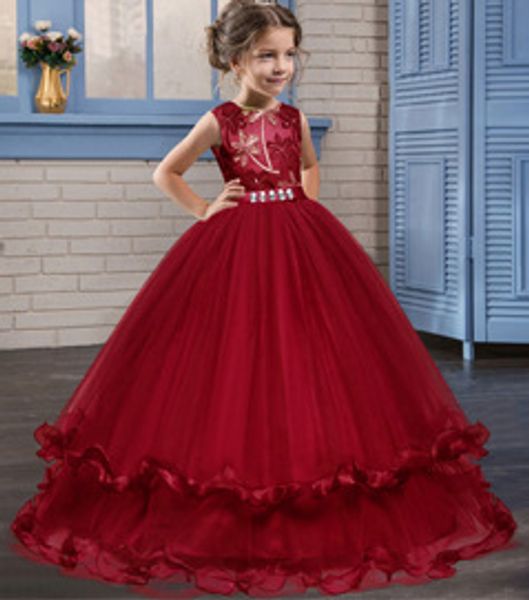 

летний новый цветок девушка свадебное платье вышиты большие дети платье без рукавов сетки пачка юбки европейской и американской детской одеж, Red;yellow