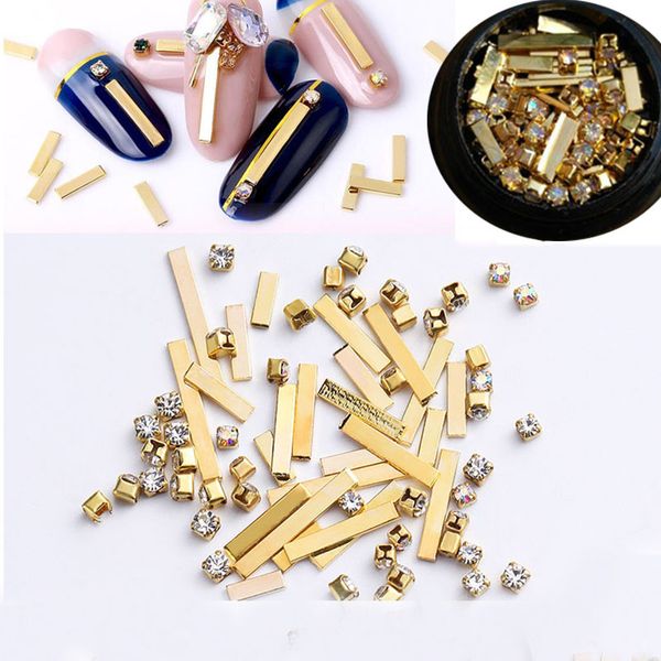 

1jar claw,metal bar cross tansparent/ab nail art rivet gold nail studs rhinestones manicure 3d art decorations nails charm, Silver;gold