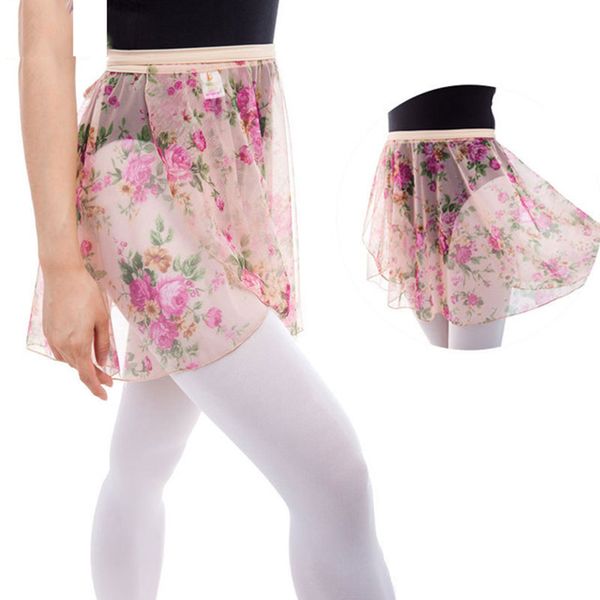 

women ballet skirt flower printing mesh skirt wrap up dance, Black;red