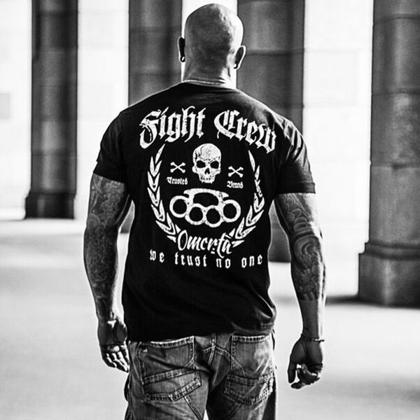 

men t shirt fashion fight crew shirt tattoo biker rocker bad boys streetwear fighter summer o-neck, White;black