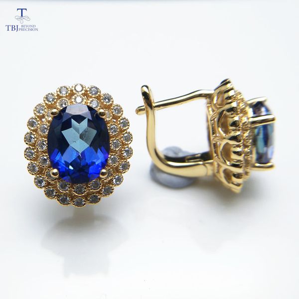 

tbj,2017 diana clasp earring with mystic tanzanite color z in 925 sterling silver jewelry yellow gold color for lady as gift, Black
