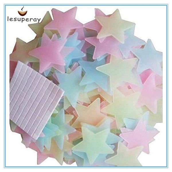 

100pcs 3d stars glow in dark luminous fluorescent plastic wall sticker home decor decal wallpaper decorative special festivel