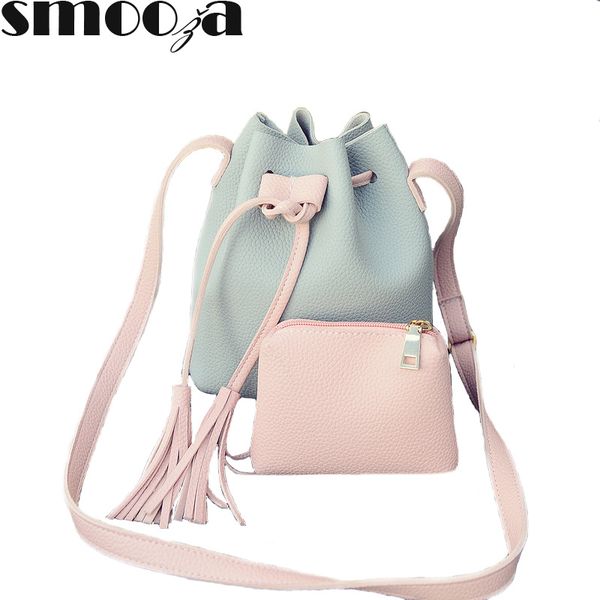 

smooza brand women bag shoulder crossbody bucket bags for women 2018 summer tassel bags leather purses luxury handbags