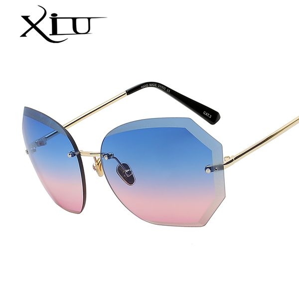 

xiu rimless women sunglasses brand designer oversized frame fashion glasses luxury quality vintage woman sunglass uv400, White;black