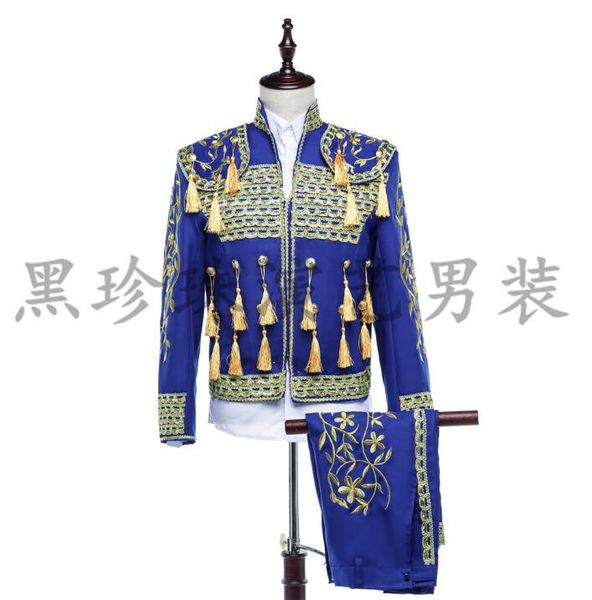 

blue men suits designs masculino homme terno stage costumes for singers men sequin blazer dance clothes jacket style dress, White;black