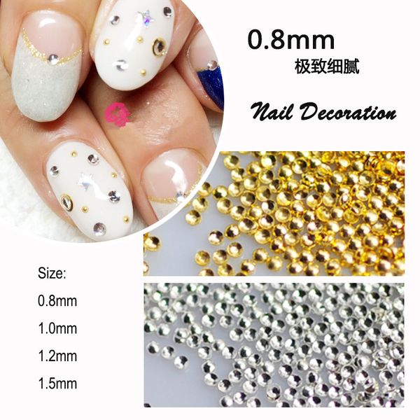

500pcs/lot 0.8 1.0 1.2 1.5 2.0mm gold and silver round rivets studs metal alloy nail art decorations nail stickers jewelry, Silver;gold