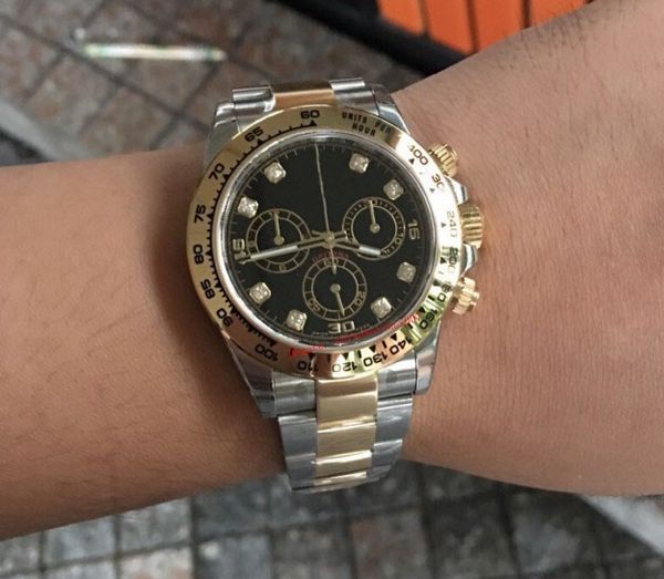 

quality luxury black dial 40 mm no cosmograph 116503 stainless steel mechanical automatic men's fashion sports watch gift box, Slivery;brown