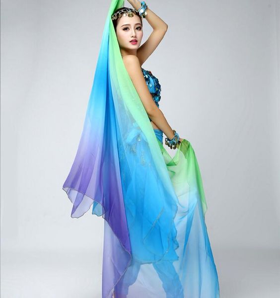 

belly dance chiffon veils scarf 220cm 250cm 270cm women dancer scarf with trim gradient color ing, Black;red