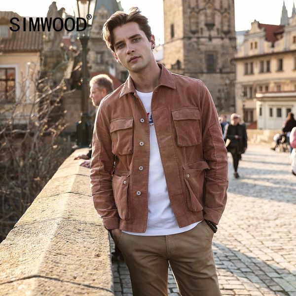 

simwood new 2018 autumn jacket men casual fit corduroy coats fashion brand 100% pure cotton male outwear basic clothing 180274, Black;brown