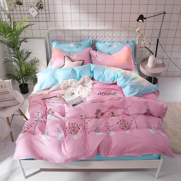 

bedding set polyester fiber single double duvet cover roupas de cama  cactus pink flowers black striation nordicas