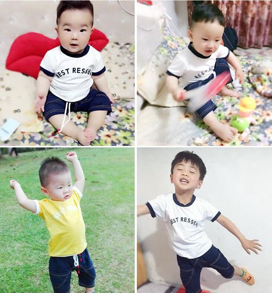 

2018 новинка лето дети мальчик девочка одежда наборы дети 2 шт. хлопок письмо с коротким рукавом футболка малыша детская одежда костюм, White