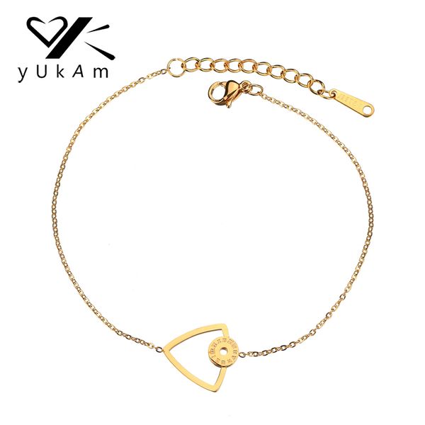 

yukam jewelry delicate simple hollow triangle stainless steel roman numeral bracelets gold adjustable chain bracelets for women, Black