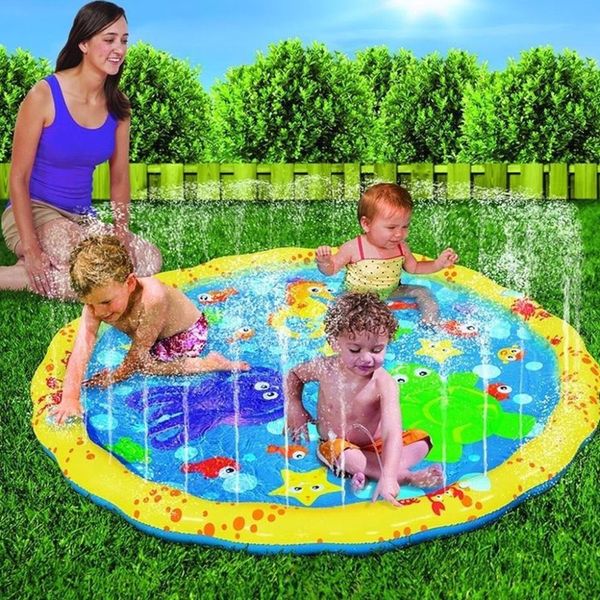 

2018 outdoor beach sprinkle 100cm giant inflatable splash play mat water spray play kids baby children water fun pool accessory