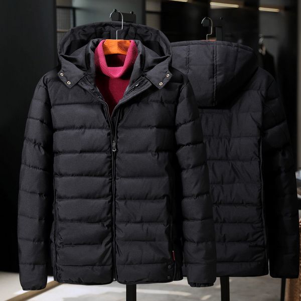 

2018 new design thin light down jacket men -clothing fashion hooded white duck down coat male top quality plus size 11xl, Black