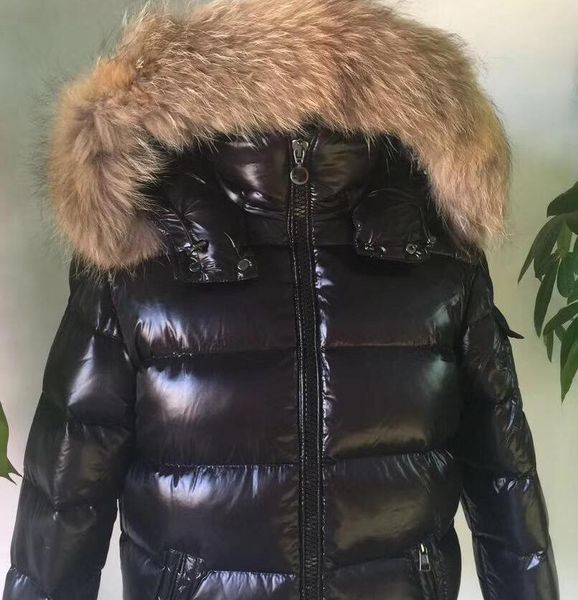 

Men black color m duck down coat 100 real large raccoon fur