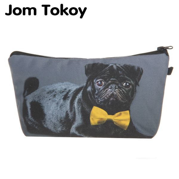 

3d printing black pug with bow tie makeup bag jom tokoy cosmetic organizer bag 2018 fashion women brand cosmetic