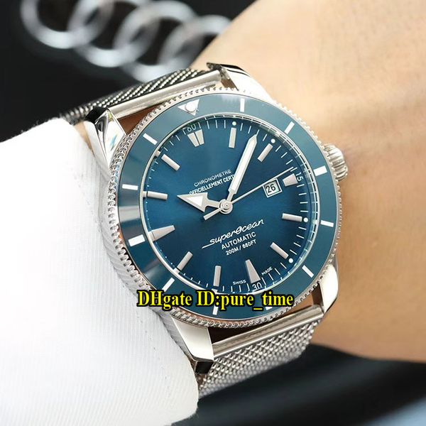 

super ocean heritage ii 42 a1732136|ba61|154a blue dial japan miyota automatic mens watch green ceramic bezel stainless steel band watches, Slivery;brown