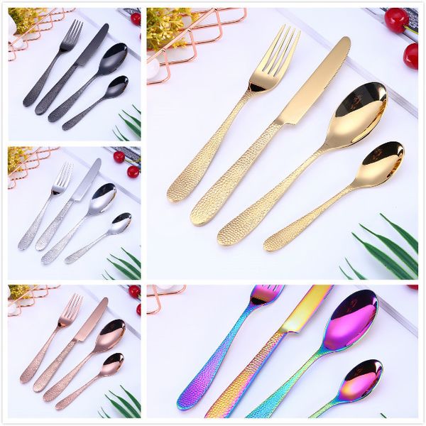 10 estilos talheres Set ouro Talheres Colher Garfo Faca chá colher Louça Kit de aço inoxidável Dinnerware Set Utensílio 5 cores