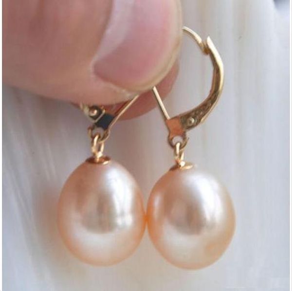 

a pair of 10-12mm australian south sea pink pearl earring 14k yellow gold, Golden