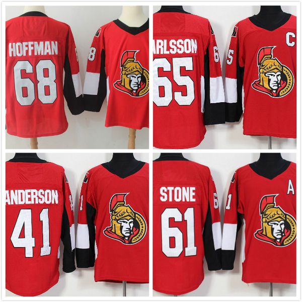 

men's ice hockey jerseys ottawa 65 erik karlsson 41 craig anderson #61 mark stone 68 mike hoffman jersey mix order, Black;red