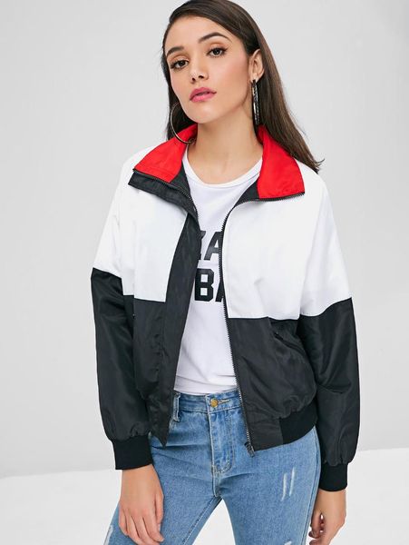 Großhandel ZAN.STYLE Casual Frauen Kontrast Taschen Jacke Umlegekragen Reißverschluss Farbe Block Mädchen Outwear Mantel Warme Harajuku Jacken Frauen Großhandel ZAN.STYLE Casual Frauen Kontrast Taschen Jacke Umlegekragen Reißverschluss Farbe Block Mädchen Outwear Mantel Warme Harajuku Jacken Frauen