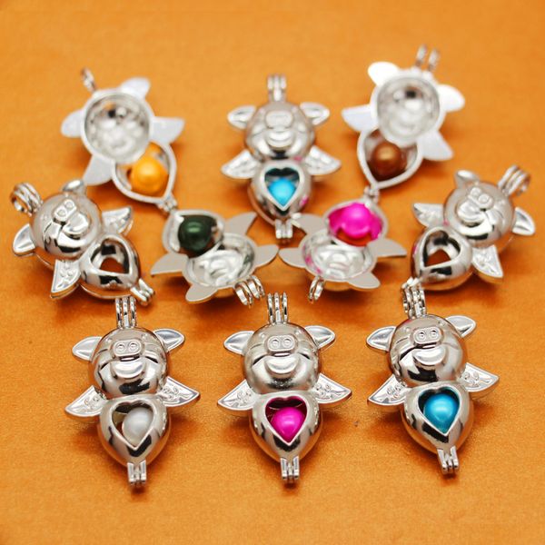 

fashion charm jewelry freshwater pearl cage pendant flying pig shape pendant jewelry wholesale (pearl purchased separately), Bronze;silver