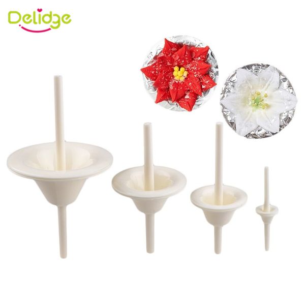

delidge 4pcs/set plastic lily flower nail receptacle removable frosted piping mould kitchen pastry tool fondant cake decorating