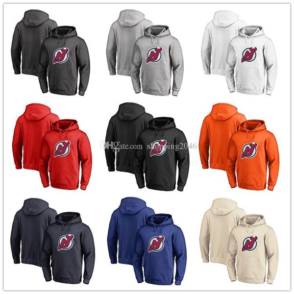 

men's new jersey devils fanatics branded black ash white red orange embroidery primary logo pullover hoodies long sleeve outdoor wear, Blue;black