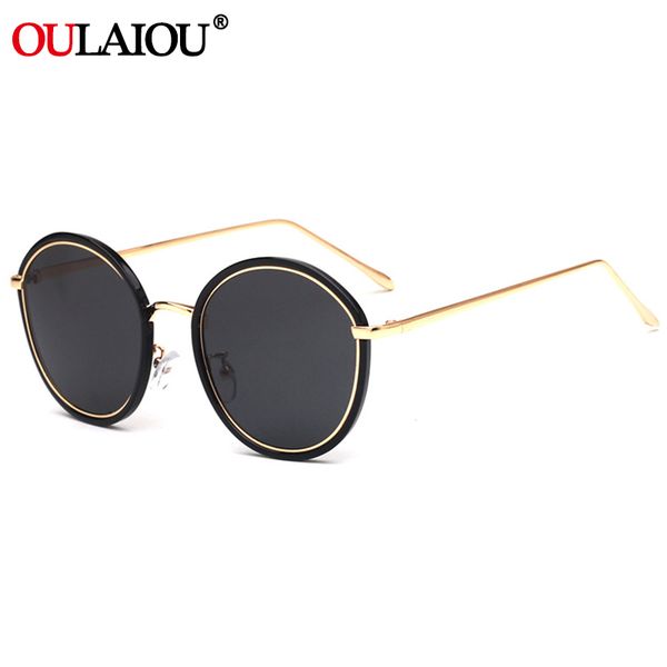 

oulaiou fashion round vintage women men sunglasses brand design luxury colour sun glasses for female male mirror oculos uv400, White;black