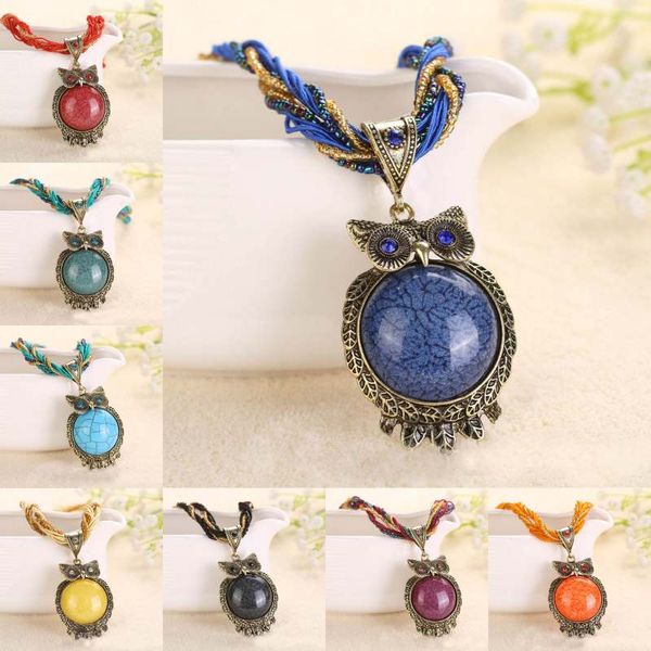 

15 style bohemia owl gem copper crystal glass beads cord choker necklaces & pendants necklace for women d786s, Silver