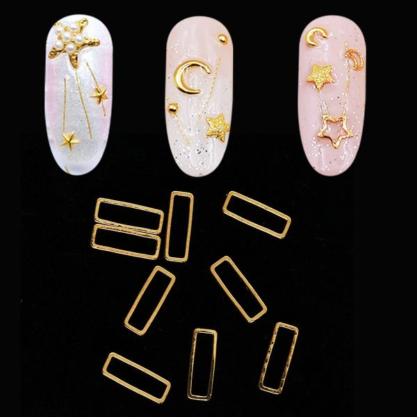 

1set hollow design oval circletriangle metal diy frame manicure slice 3d nail decorations gold silver color nail art tips, Silver;gold