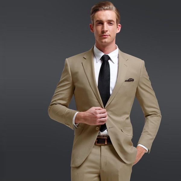 

Khaki Slim Fit Men Suits Business Wear Wedding Groom Tuxedos 2 Pieces (Jacket+Pants) Bridegroom Sets Best Man Blazer