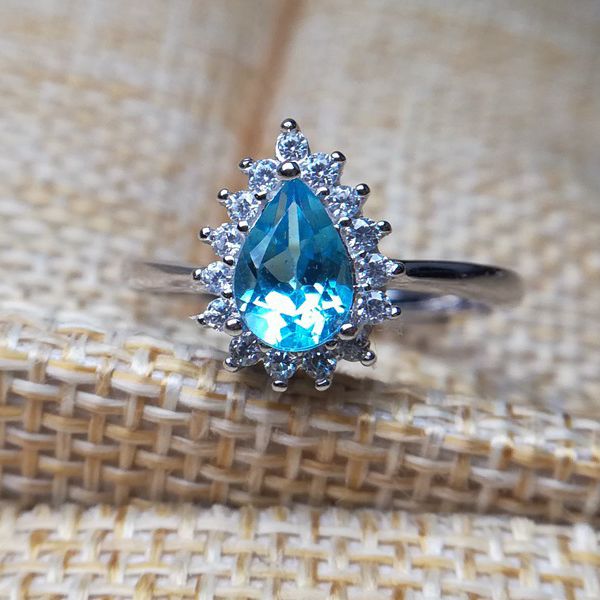 

meibapj]925 sterling silver inlaid with natural london blue z stone open ring for women, Golden;silver