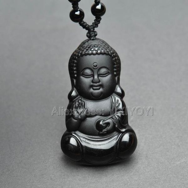 

drop shipping beautiful chinese handwork natural black obsidian carved baby buddha lucky pendant +beads necklace fashion jewelry, Silver