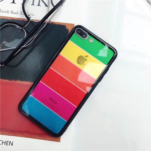 

2018 new arrival for iphone 6 phone cases rainbow color design for goophone x designer phone case tempered glass phone cover