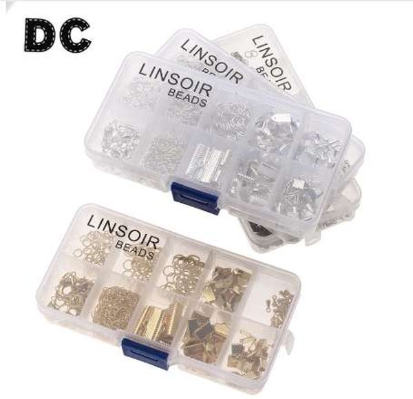 

dc 1box/lot mixed ends fastener clasps/lobster clasps/jump rings/extender chains/crimp beads set for jewelry findings making, Bronze;silver