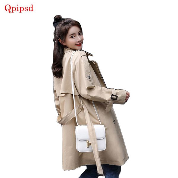 

new khaki fashion casual windbreaker female long coat korean version spring and autumn thin long coat 2018 trench for women, Tan;black