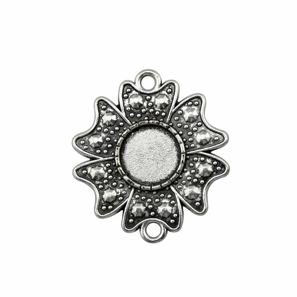 

10 pieces cabochon cameo base tray bezel blank jewelry materials flower double hanging inner size 12mm round cameos and cabochons, Slivery;crystal