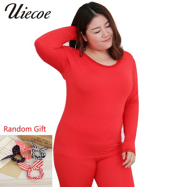 

plus size 2x-6xl new women long johns modal elastic casual thermal underwear women o-neck lace bottoming suit with gift, Black;red